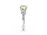 White gold Three-Stone Fancy Yellow Asscher Cut Diamond Ring with Round  Pavé Band and Prong Setting_38