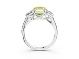White gold Three-Stone Fancy Yellow Asscher Cut Diamond Ring with Round  Pavé Band and Prong Setting_39