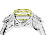 White gold Three-Stone Fancy Yellow Asscher Cut Diamond Ring with Round  Pavé Band and Prong Setting_40