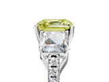 White gold Three-Stone Fancy Yellow Asscher Cut Diamond Ring with Round  Pavé Band and Prong Setting_41