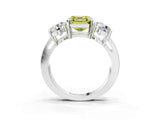 White gold Three-Stone Fancy Yellow Asscher Cut Diamond Ring with Round Side Stones, Classic Band, and Four-Prong Setting_3