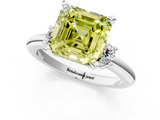White gold Three-Stone Fancy Yellow Asscher  Cut Diamond Solitaire with Prong Setting and Classic Band_1