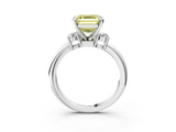White gold Three-Stone Fancy Yellow Asscher  Cut Diamond Solitaire with Prong Setting and Classic Band_3