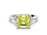 White gold Three-Stone Fancy Yellow Asscher  Cut Diamond Solitaire with Prong Setting and Classic Band
