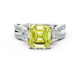 White gold Three-Stone Fancy Yellow Asscher  Cut Diamond Twist Band with Prong Setting_17