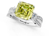 White gold Three-Stone Fancy Yellow Asscher  Cut Diamond Twist Band with Prong Setting_18