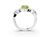White gold Three-Stone Fancy Yellow Asscher Cut Diamond Wave Pave Band with Prong Setting_3
