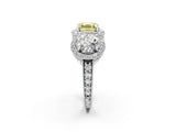 White gold Three-Stone Fancy Yellow Asscher Cut Halo Diamond Milgrain Band with Four-Prong Setting_2