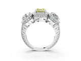 White gold Three-Stone Fancy Yellow Asscher Cut Halo Diamond Milgrain Band with Four-Prong Setting_3