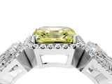 White gold Three-Stone Fancy Yellow Asscher Cut Halo Diamond Ring with Pave Band and Four-Prong Setting_4