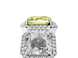 White gold Three-Stone Fancy Yellow Asscher Cut Halo Diamond Ring with Pave Band and Four-Prong Setting_5
