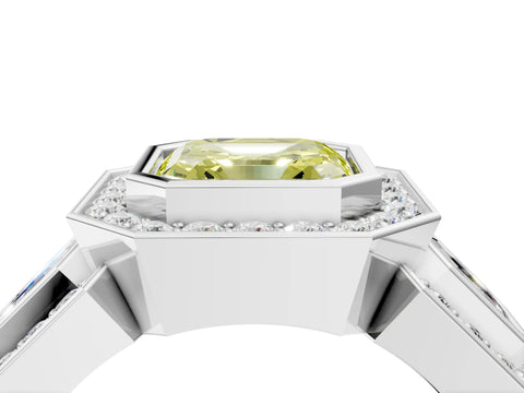 White gold Three-Stone Fancy Yellow Asscher Cut Halo Pavé Diamond Ring_4