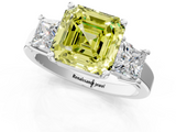 White gold Three-Stone Fancy Yellow Asscher  Cut Solitaire Ring with Prong Setting_4