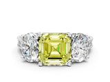 White gold Three-Stone Fancy Yellow Asscher  Diamond Milgrain Pave Band with Prong Setting 1