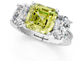 White gold Three-Stone Fancy Yellow Asscher  Diamond Milgrain Pave Band with Prong Setting 2