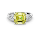 White gold Three-Stone Fancy Yellow Asscher  Diamond Ring with Pear Side Stones in Four-Prong Setting_17