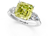 White gold Three-Stone Fancy Yellow Asscher  Diamond Ring with Pear Side Stones in Four-Prong Setting_19