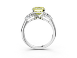 White gold Three-Stone Fancy Yellow Asscher  Diamond Ring with Pear Side Stones in Four-Prong Setting_20