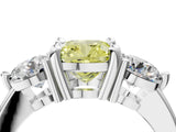 White gold Three-Stone Fancy Yellow Cushion  Brilliant Cut Solitaire Ring with Prong Setting on a Classic Band 5