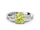 White gold Three-Stone Fancy Yellow Cushion Cut Brilliant Diamond Solitaire Ring with Tapered Band and Four-Prong Setting_31