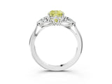 White gold Three-Stone Fancy Yellow Cushion Cut Brilliant Diamond Solitaire Ring with Tapered Band and Four-Prong Setting_34