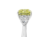 White gold Three-Stone Fancy Yellow Cushion Cut Brilliant Diamond Solitaire Ring with Tapered Band and Four-Prong Setting_36