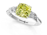 White gold Three-Stone Fancy Yellow Cushion Cut Brilliant Diamond Solitaire Ring with Tapered Band and Four-Prong Setting_39