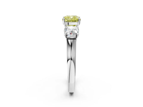 White gold Three-Stone Fancy Yellow Cushion Cut Brilliant Diamond Trellis Ring with Comfort Fit Band_14