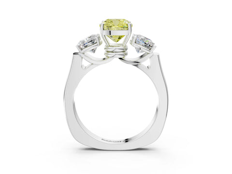 White gold Three-Stone Fancy Yellow Cushion Cut Brilliant Diamond Trellis Ring with Comfort Fit Band_15