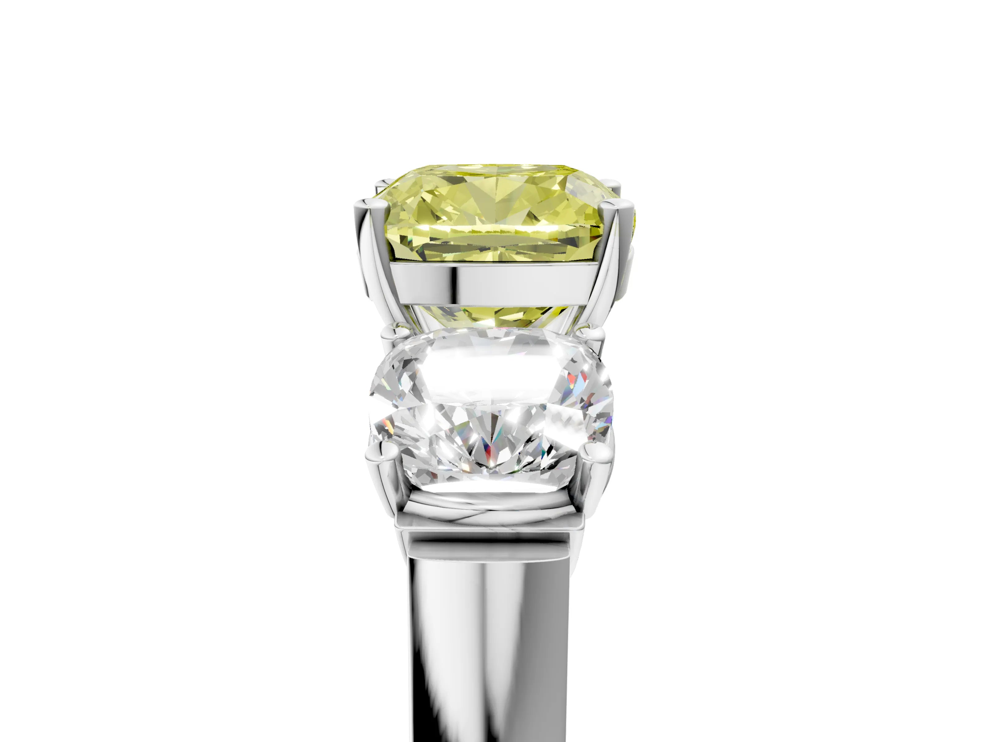 White gold Three-Stone Fancy Yellow Cushion Cut Brilliant Diamond Trellis Ring with Comfort Fit Band_17