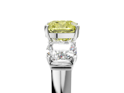 White gold Three-Stone Fancy Yellow Cushion Cut Brilliant Diamond Trellis Ring with Comfort Fit Band_17