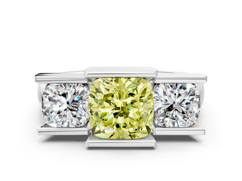White gold Three Stone Fancy Yellow Cushion Cut Cut Channel Set Diamond Ring_36