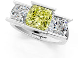 White gold Three Stone Fancy Yellow Cushion Cut Cut Channel Set Diamond Ring_37