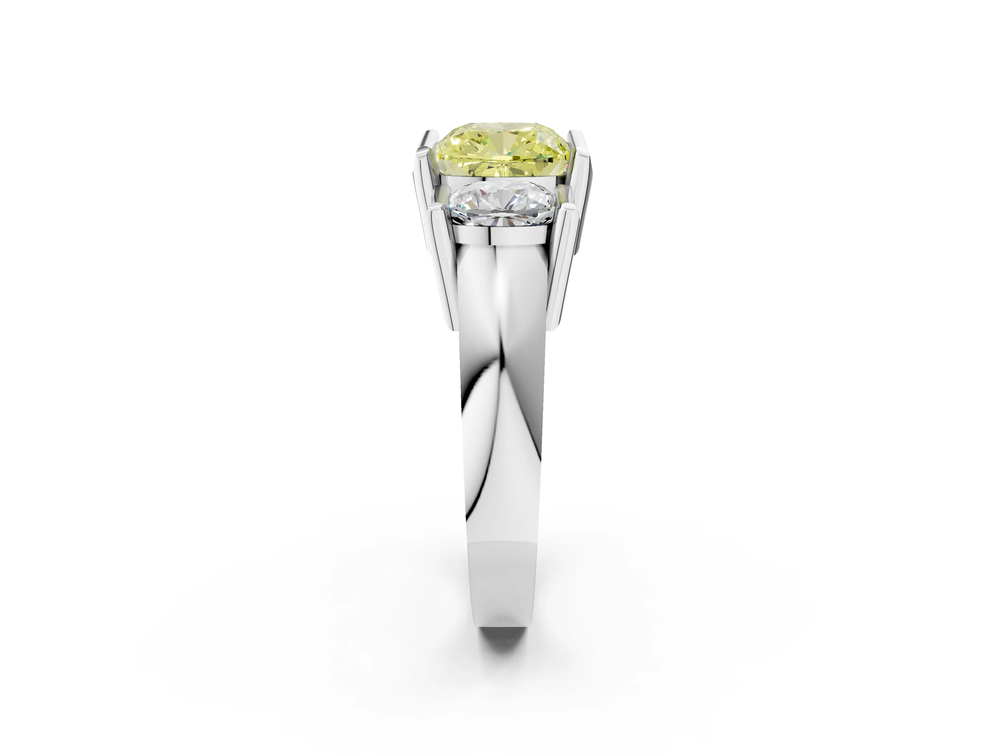 White gold Three Stone Fancy Yellow Cushion Cut Cut Channel Set Diamond Ring_38