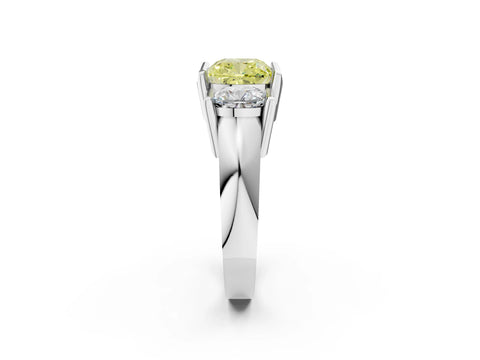 White gold Three Stone Fancy Yellow Cushion Cut Cut Channel Set Diamond Ring_38
