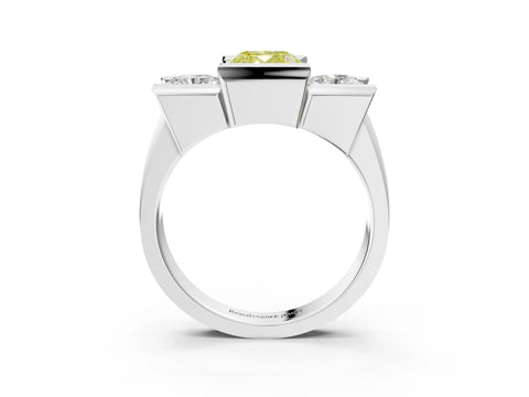 White gold Three Stone Fancy Yellow Cushion Cut Cut Channel Set Diamond Ring_39