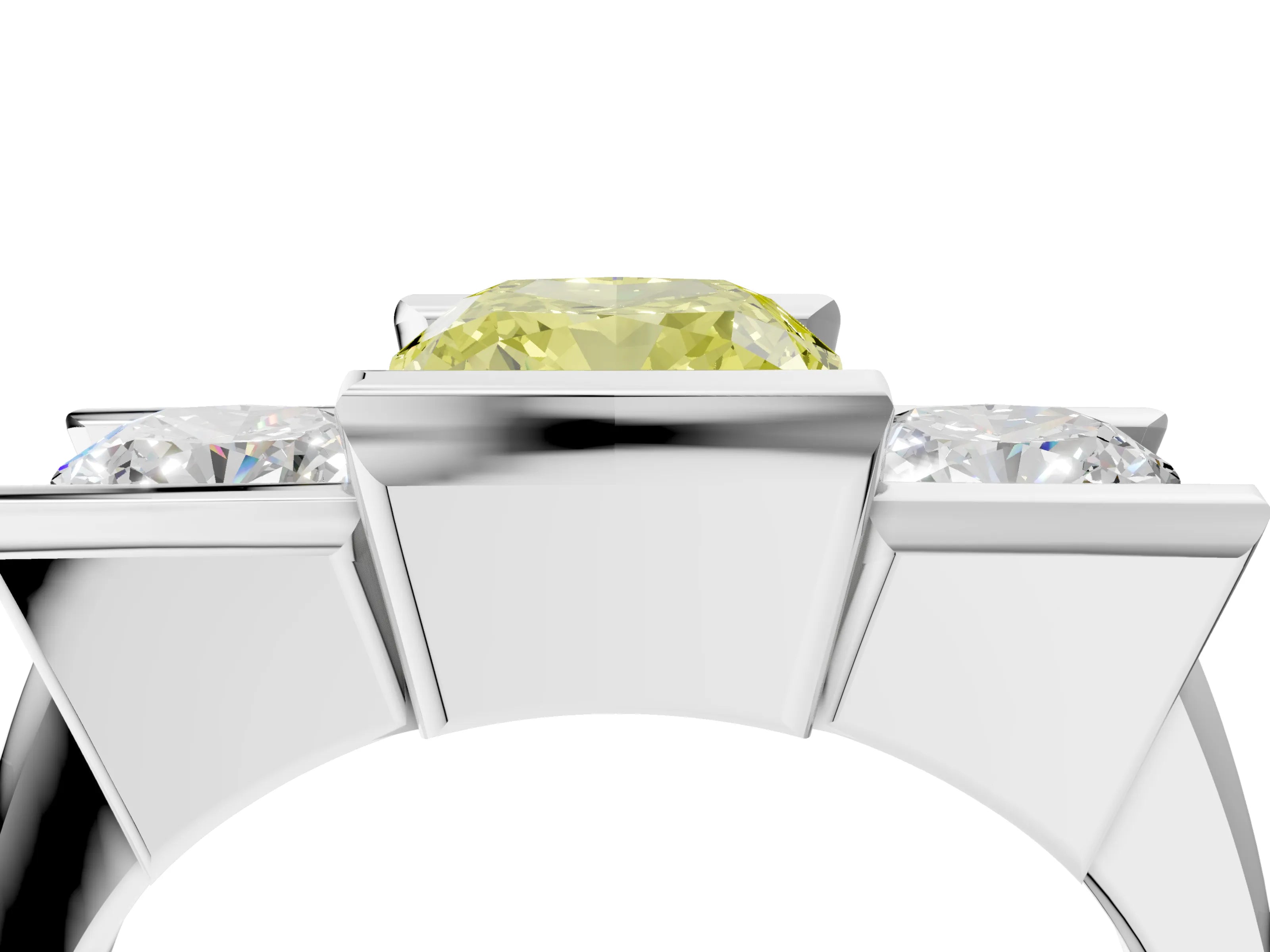 White gold Three Stone Fancy Yellow Cushion Cut Cut Channel Set Diamond Ring_40