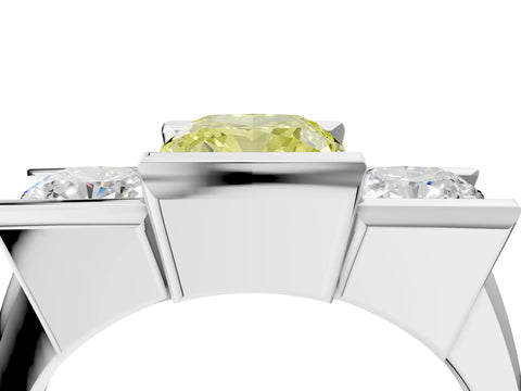 White gold Three Stone Fancy Yellow Cushion Cut Cut Channel Set Diamond Ring_40