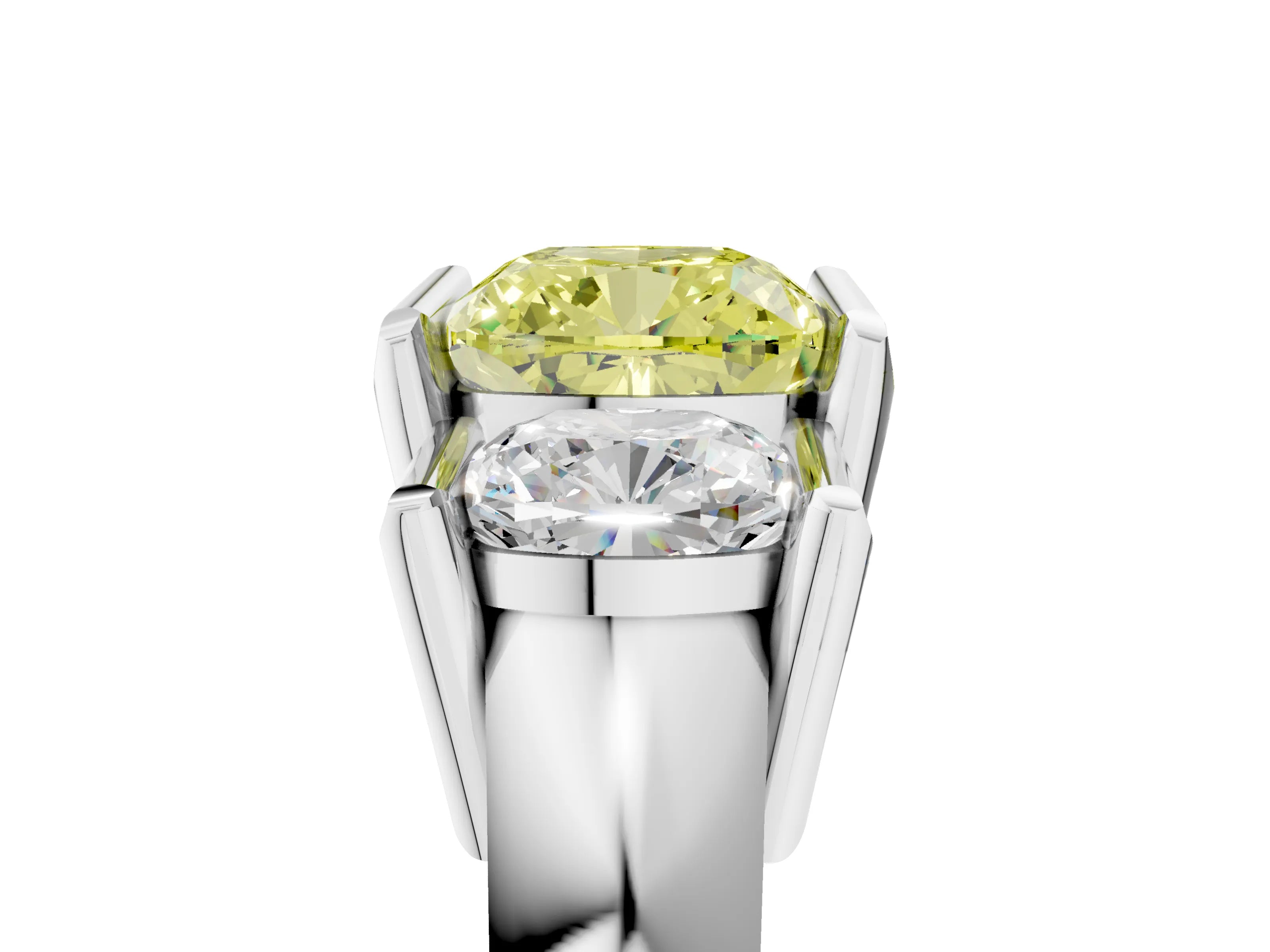 White gold Three Stone Fancy Yellow Cushion Cut Cut Channel Set Diamond Ring_41