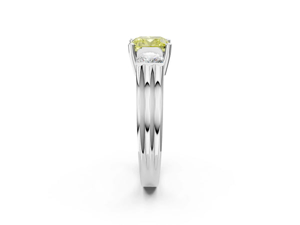 White gold Three-Stone Fancy Yellow Cushion Cut Classic Band Prong Setting Ring
