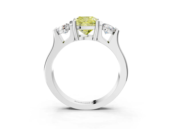 White gold Three-Stone Fancy Yellow Cushion Cut Classic Band Prong Setting Ring