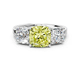 White gold Three-Stone Fancy Yellow Cushion Cut Cut Diamond Engagement Ring with Flat Band and Four-Prong Setting_12