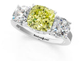White gold Three-Stone Fancy Yellow Cushion Cut Cut Diamond Engagement Ring with Flat Band and Four-Prong Setting_13
