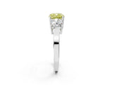White gold Three-Stone Fancy Yellow Cushion Cut Cut Diamond Engagement Ring with Flat Band and Four-Prong Setting_14