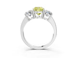 White gold Three-Stone Fancy Yellow Cushion Cut Cut Diamond Engagement Ring with Flat Band and Four-Prong Setting_15