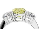 White gold Three-Stone Fancy Yellow Cushion Cut Cut Diamond Engagement Ring with Flat Band and Four-Prong Setting_16