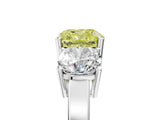 White gold Three-Stone Fancy Yellow Cushion Cut Cut Diamond Engagement Ring with Flat Band and Four-Prong Setting_17
