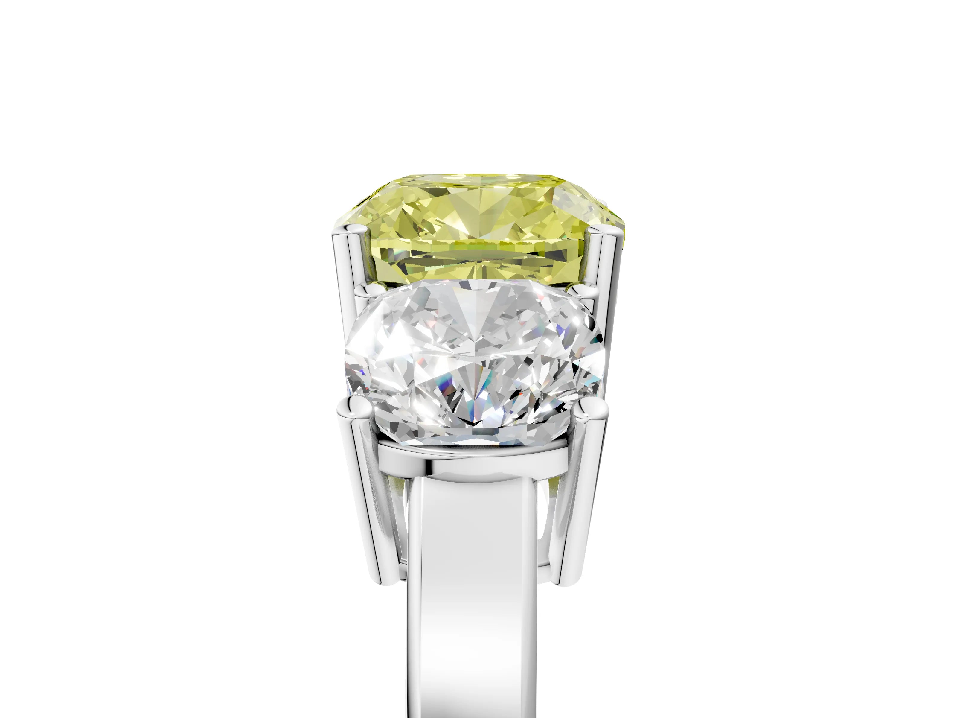 White gold Three-Stone Fancy Yellow Cushion Cut Cut Diamond Engagement Ring with Flat Band and Four-Prong Setting_5