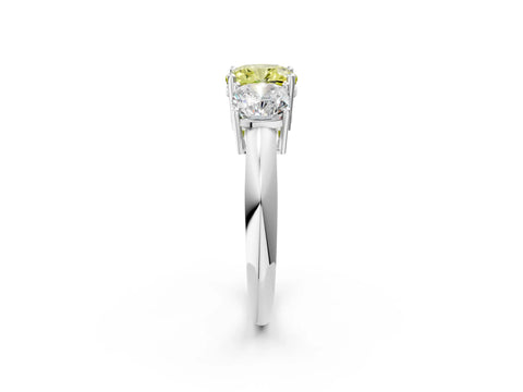 White gold Three-Stone Fancy Yellow Cushion Cut Cut Diamond Engagement Ring with Prong Setting on a White Gold Band_14