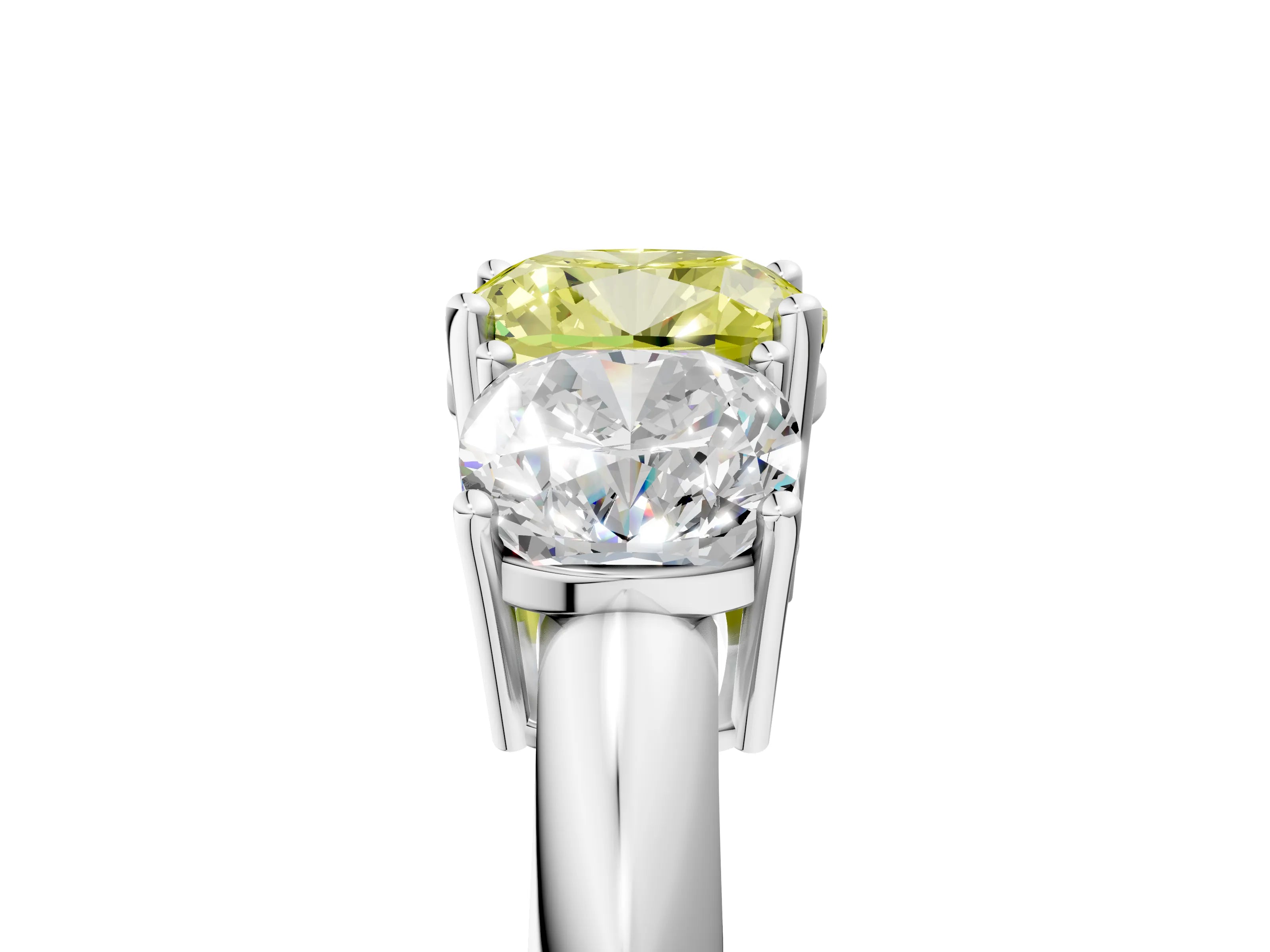 White gold Three-Stone Fancy Yellow Cushion Cut Cut Diamond Engagement Ring with Prong Setting on a White Gold Band_17